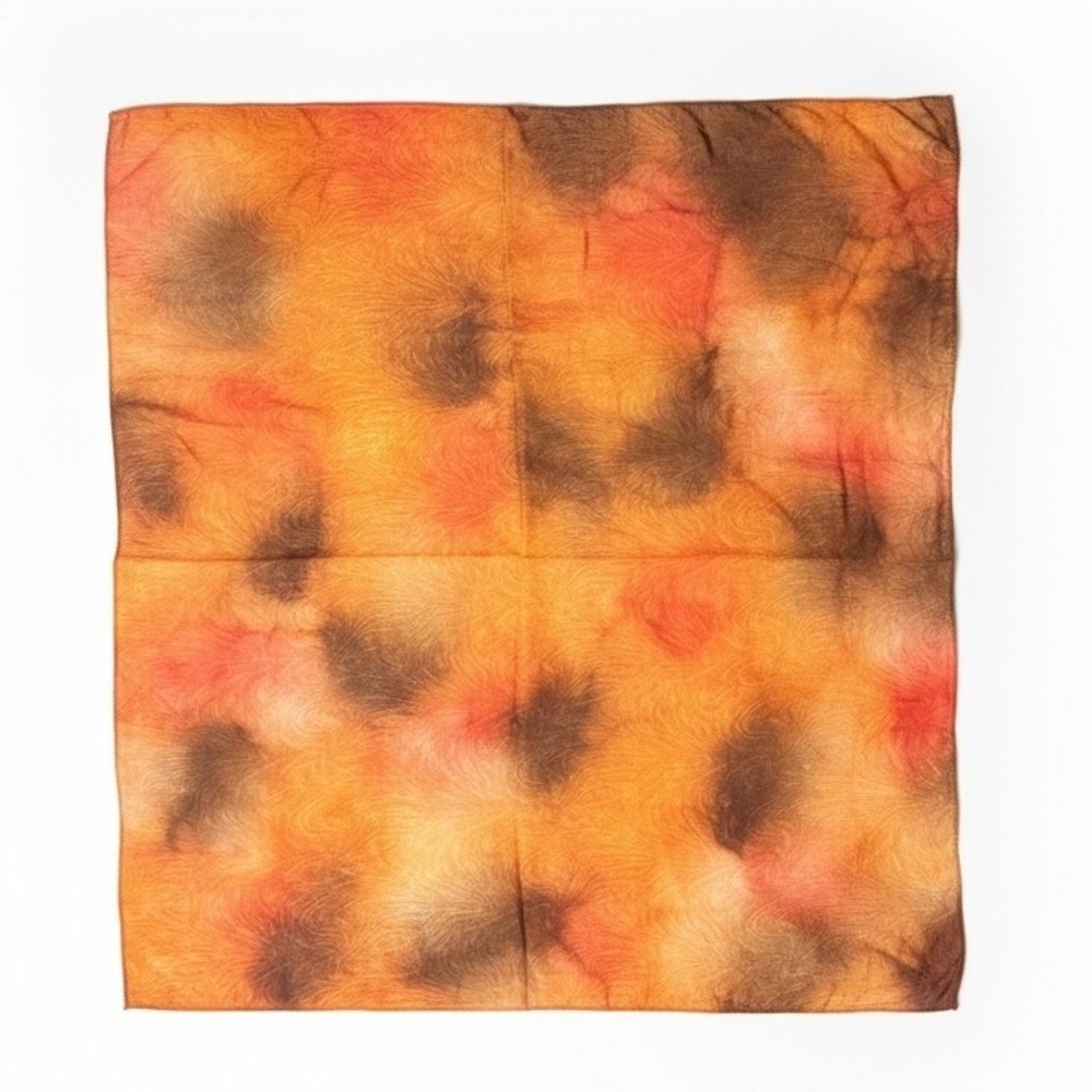 Vintage Style Abstract Tie Dye Square Scarf Orange Brown Woodgrain Print 43x43